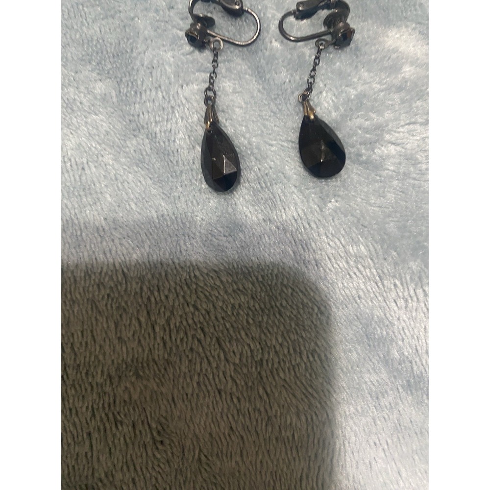 Black Polished Stone Dangle Earrings
